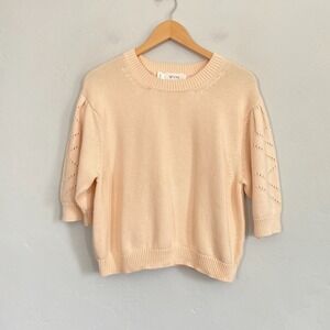 WVN Synergy Boxy Knit Sweater Size Large Light Peach Short Sleeve Cotton Wool
